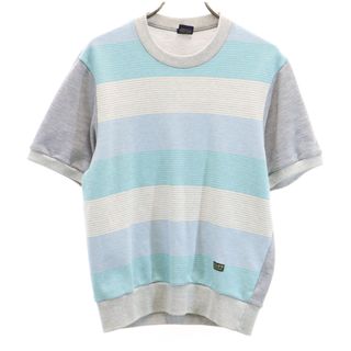 古着 CLUB adidas クラブ アディダス 70s 80s ヴィンテージ ボーダー柄 半袖 スウェット S グレー デサント メンズ(スウェット)