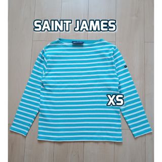 セントジェームス(SAINT JAMES)のセントジェームス　ボーダーカットソー　水色✕白　長袖　XS相当(カットソー(長袖/七分))