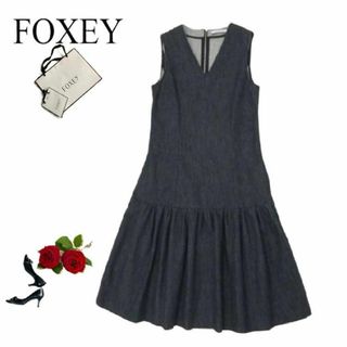 フォクシー(FOXEY)の美品★FOXEY/フォクシー INDIGOノースリーブワンピース38(ひざ丈ワンピース)
