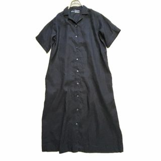 ムジルシリョウヒン(MUJI (無印良品))のO017★無印良品 麻リネン100% シャツワンピースXS-S ロング涼しい羽織(ロングワンピース/マキシワンピース)