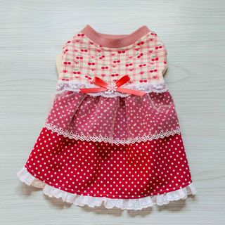 Sサイズ＊さくらんぼ×ドット柄ワンピース(ペット服/アクセサリー)