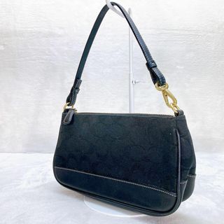 コーチ(COACH)の✨美品✨コーチ アクセサリーポーチ キャンバス シグネチャー ブラック レザー(ハンドバッグ)