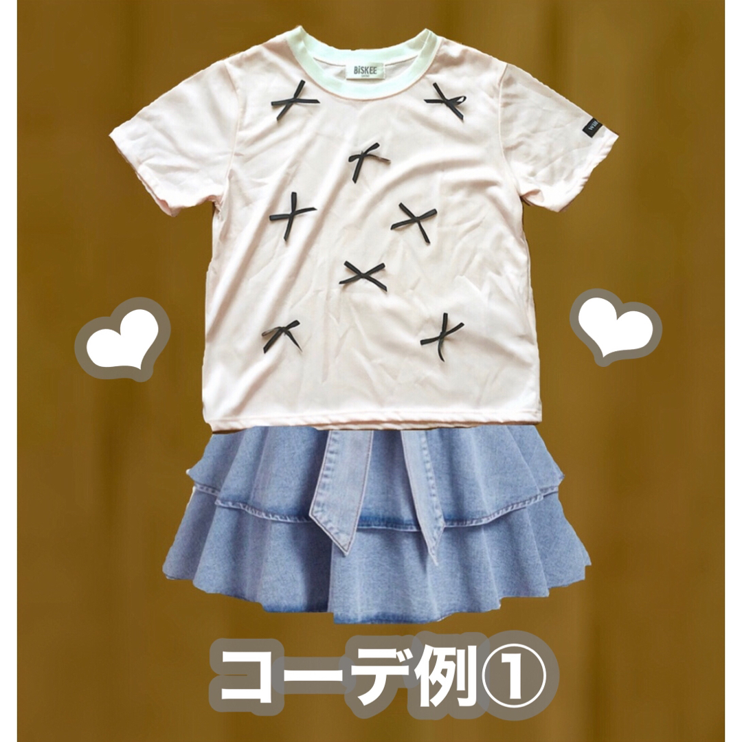 【即日発送!!】BISKEE リボン付きTシャツ ピンク M(160cm) キッズ/ベビー/マタニティのキッズ服女の子用(90cm~)(Tシャツ/カットソー)の商品写真