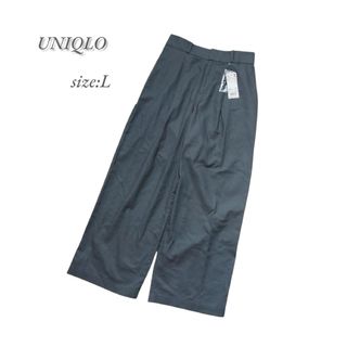 ユニクロ(UNIQLO)の[新品] ユニクロ ベルテッド リネン コットン ワイド ストレート パンツ 麻(カジュアルパンツ)
