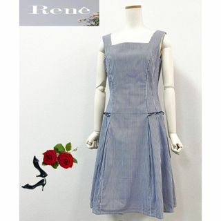 ルネ(René)の美品★René /ルネ　ノースリーブワンピース スクエアネック ストライプ柄38(ひざ丈ワンピース)