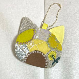 黄色ミニねこポーチ ミナペルホネンハンドメイドコインケース(ポーチ)
