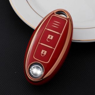 日産Nissan スマートキーケース TPU キーカバー レッド×ゴールド(車内アクセサリ)