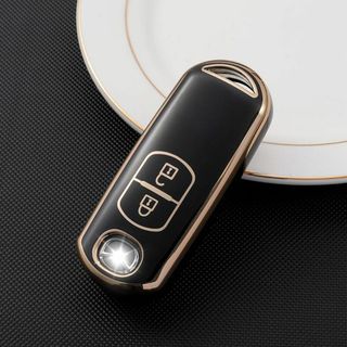 マツダ スマートキーケース TPU キーカバー 黒2 CX-5/3 デミオ(車内アクセサリ)