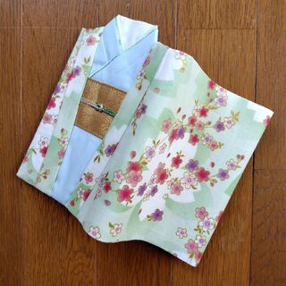 ブックカバー　打ち掛け　和柄桜　グリーン　文庫本サイズ(ブックカバー)
