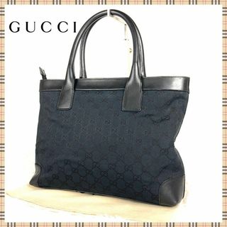グッチ(GUCCI)のGUCCI トートバッグ　GG柄　キャンバス　レザー　ブラック　ハンドバッグ(ハンドバッグ)