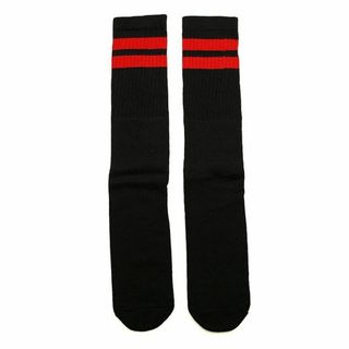 (2740) SkaterSocks ロングソックス 靴下 スケボー 黒x赤(ソックス)