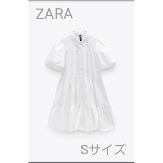 ザラ(ZARA)のZARAザラ　シャツフレアワンピース　ホワイト 半袖 チュニック　S　ミニワンピ(ミニワンピース)