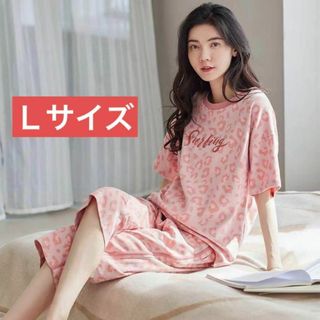 レディースパジャマ上下セット（Lサイズ）ルームウェア半袖ハーフパンツ077(ルームウェア)