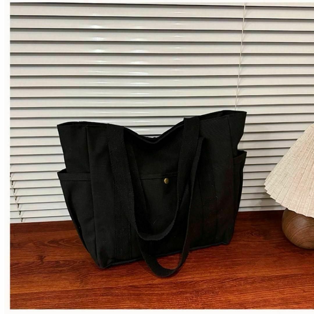 キャンバス トートバッグ 黒 大容量 ファスナー付 通勤通学 マザーズバッグ レディースのバッグ(トートバッグ)の商品写真