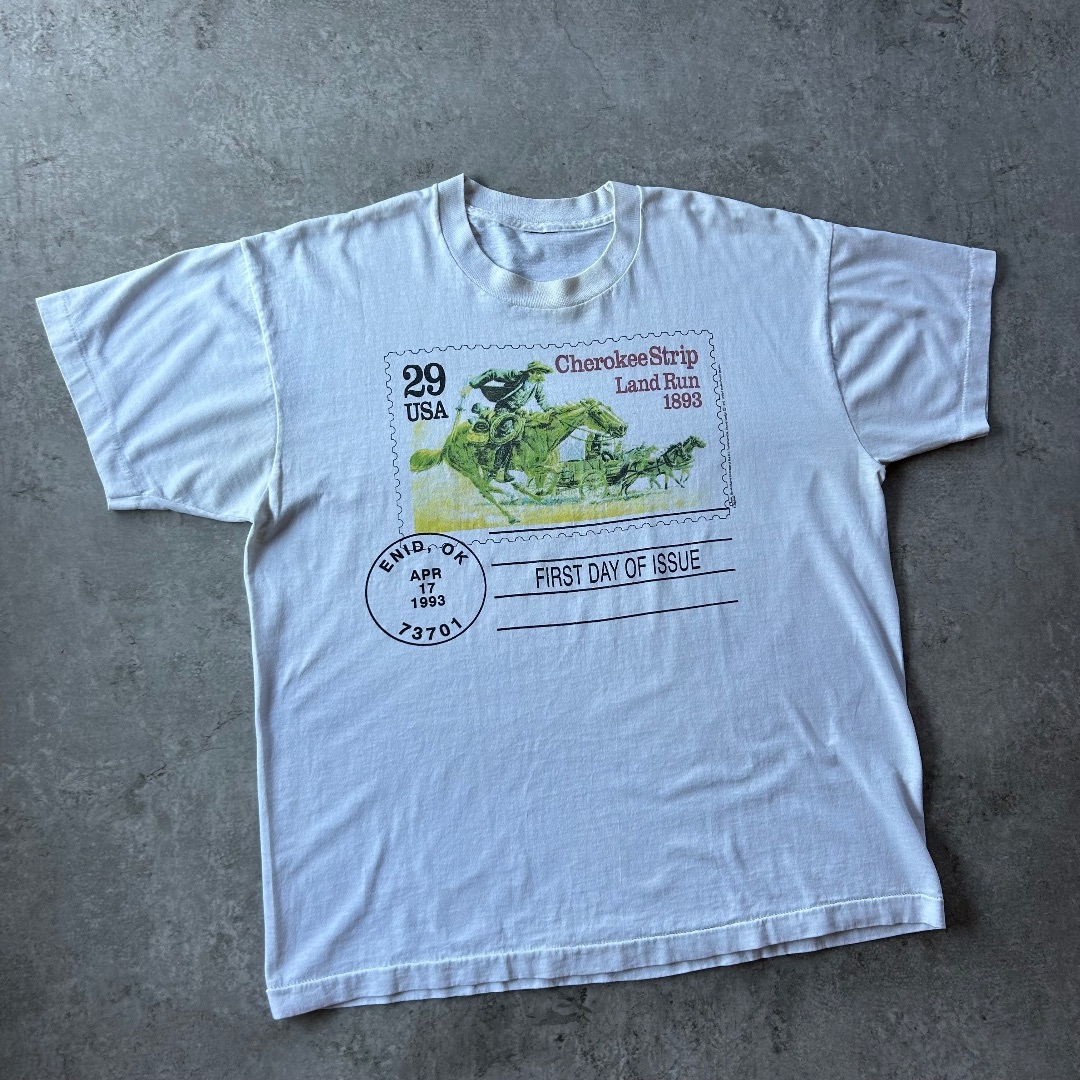 SCREEN STARS(スクリーンスターズ)の90s 記念切手tシャツ USA製 ホワイト L相当 USPS チェロキー族 メンズのトップス(Tシャツ/カットソー(半袖/袖なし))の商品写真