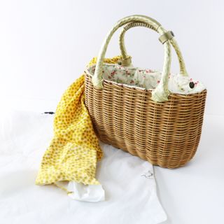 美品 希少 限定 エバゴス ebagos First date Yeah! 裏地リバティプリント 紅籐かごバッグ/ベージュ イエロー バスケット 【2400014516791】(その他)