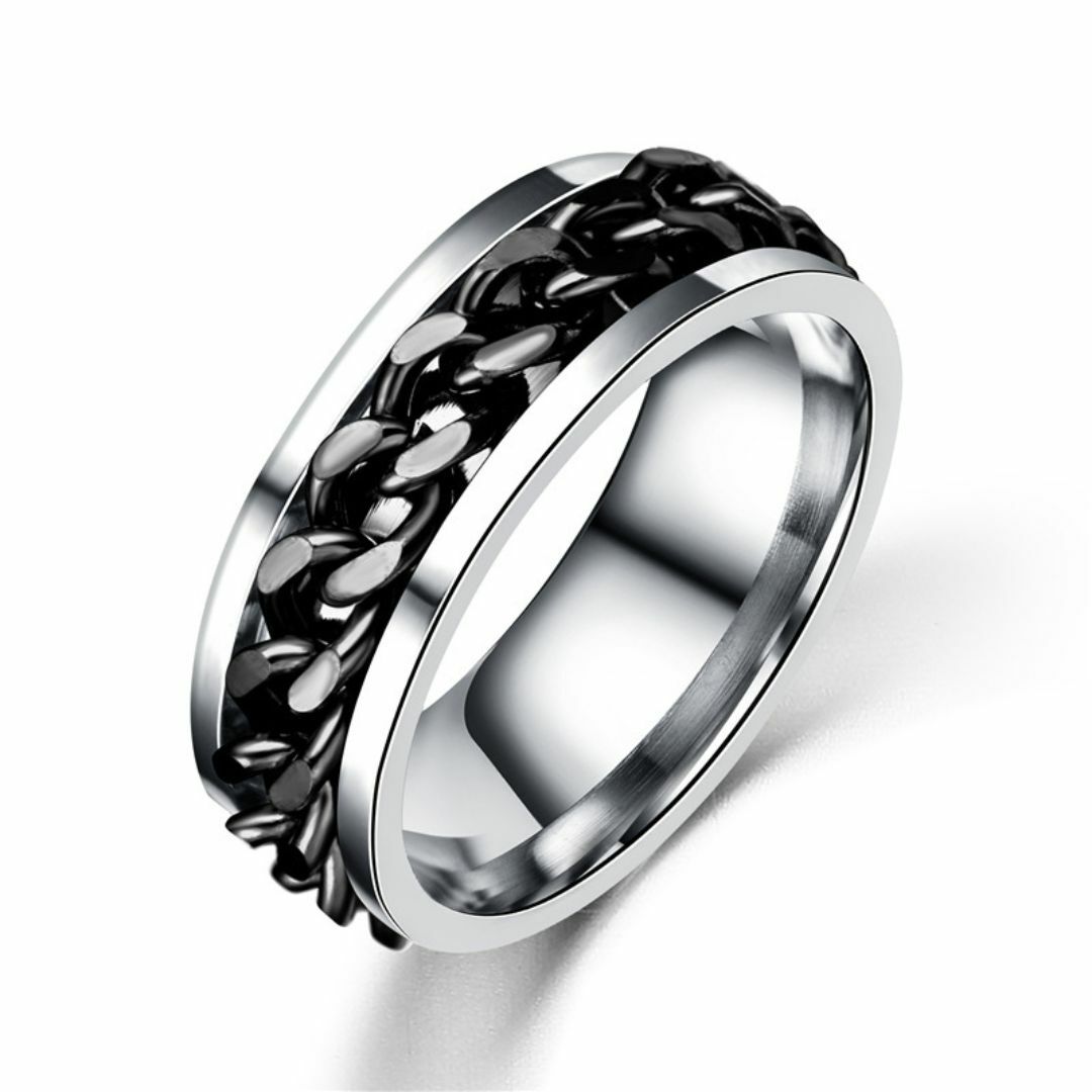 シルバー ブラック チェーン スピン 指輪 リング メンズ シンプル メンズのアクセサリー(リング(指輪))の商品写真