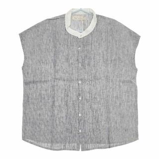 フォグリネンワーク(fog linen work)のFog with nest Robe 新品 リネン タック 定価16000円 ノースリーブ ストライプ ブラウス シャツ グレー ホワイト レディース フォグウィズネストローブ【中古】5-0709S∞(シャツ/ブラウス(半袖/袖なし))