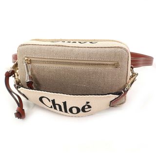 クロエ(Chloe)の極美品△Chloe クロエ CHC23AS432L0627S WOODY リネン レザー使い ロゴ ウエストポーチ クロスボディバッグ ショルダーバッグ ベージュ ブラウン 保存袋付き イタリア製 レディース(ボディバッグ/ウエストポーチ)