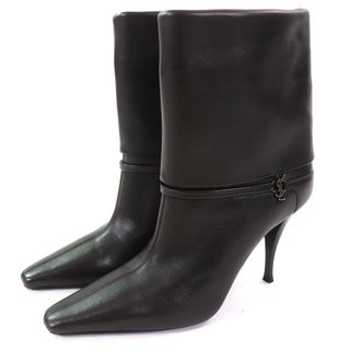 サンローラン(SAINT LAURENT)の美品△SAINT LAURENT PARIS サンローランパリ 801393 Ricky リッキー YSLロゴ レザー アンクルブーツ ショートブーツ ブラック 38 イタリア製 レディース(ブーツ)