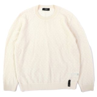 フェンディ(FENDI)の美品△FENDI フェンディ 2023年製 FZX091 AQL3 ウール ズッカ透かし編み クルーネック 長袖 ニット セーター アイボリー 54 イタリア製 正規品 メンズ(ニット/セーター)