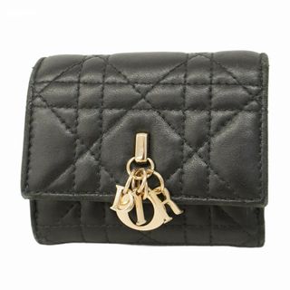 クリスチャンディオール(Christian Dior)の【5gc3525-h】クリスチャンディオール 三つ折り財布 カナージュ グリシーヌ レザー ブラック シャンパンゴールド金具【中古】レディース(財布)