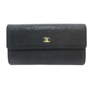 シャネル(CHANEL)のCHANEL(シャネル) 長財布 カメリア A82283 黒 ゴールド金具(財布)