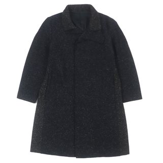 イッセイミヤケメン(ISSEY MIYAKE MEN)の極美品▼ISSEY MIYAKE MEN イッセイミヤケ メン シルク ウール 切替デザイン 2枚襟 比翼仕立て ツイード ステンカラーコート ブラック 3 日本製 正規品 メンズ(ステンカラーコート)
