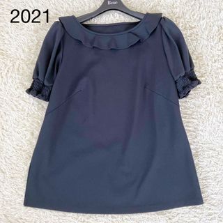 ルネ(René)の美品✨ルネ 2021年 フリルカラーカットソー ブラウス 34 黒 トップス(カットソー(半袖/袖なし))
