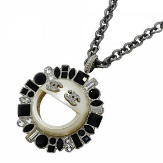 シャネル(CHANEL)の【5jgb0150】シャネル ネックレス ココマーク スマイル メタル ラインストーン カラーストーン シルバー ブラック【中古】レディース(ネックレス)