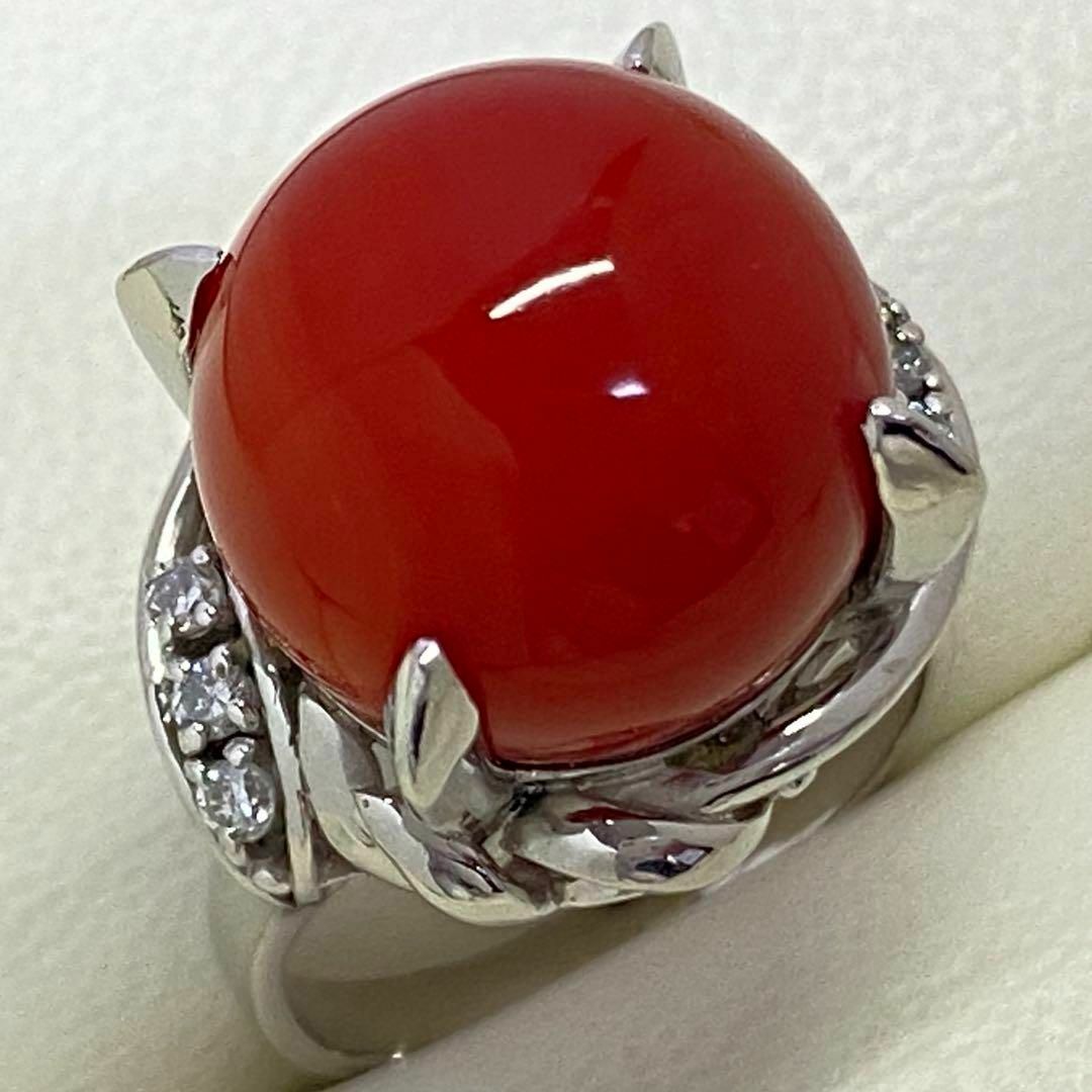 Pt900　天然珊瑚リング　13.6mm　サイズ10.5号　さんご　コーラル レディースのアクセサリー(リング(指輪))の商品写真