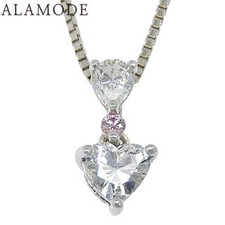 D0.214,0.10/PD0.02 ピンクダイヤモンド ハート ネックレス K18 ホワイトゴールド WG ネックレス アクセサリー ジュエリー シルバー銀 ピンク レディース 41100073848【中古】【アラモード】(ネックレス)