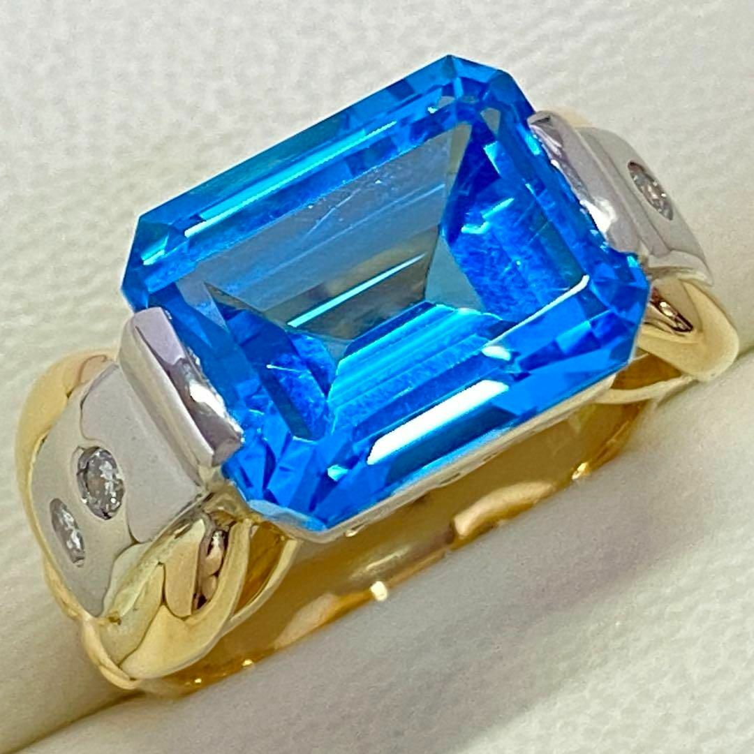 K18Pt900 大粒 天然ブルートパーズリング　 8.32ct　11月誕生石 レディースのアクセサリー(リング(指輪))の商品写真
