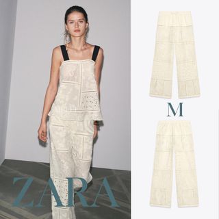 ザラ(ZARA)のZARA　ザラ　パッチワーク刺繍入りパンツ ZW COLLECTION　M(カジュアルパンツ)