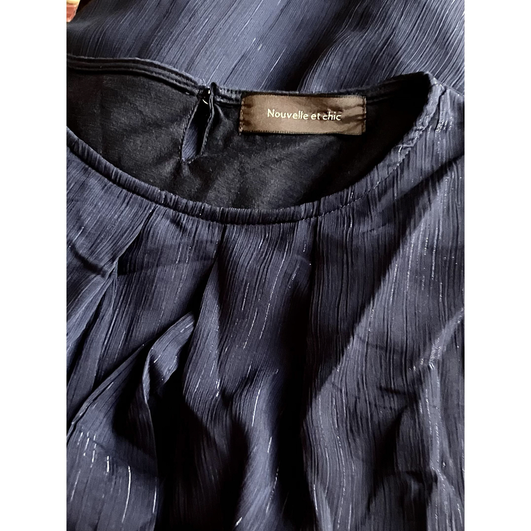 Nouvelle et chic ＊七分袖 ネイビーリボン付きカットソー＊L レディースのトップス(カットソー(長袖/七分))の商品写真