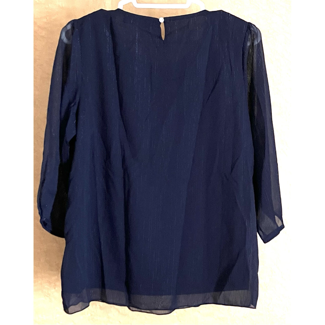 Nouvelle et chic ＊七分袖 ネイビーリボン付きカットソー＊L レディースのトップス(カットソー(長袖/七分))の商品写真