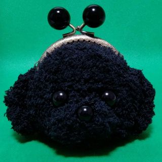 ✿ハンドメイド✿がま口・ポーチ✿手編み・あみぐるみ✿もこもこ黒トイプードル✿