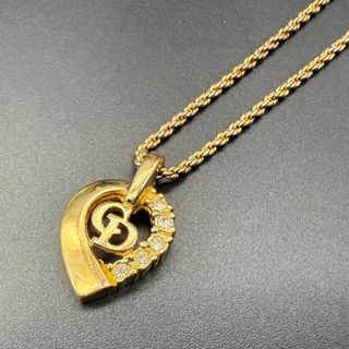 クリスチャンディオール(Christian Dior)の美品 ディオール ネックレス ラインストーン CD ロゴ ゴールド ドロップ型(ネックレス)