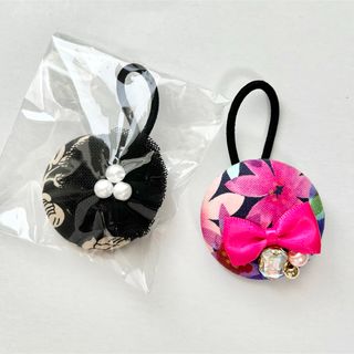 59＊ くるみボタン 2点セット ヘアアクセサリー ヘアゴム ハンドメイド