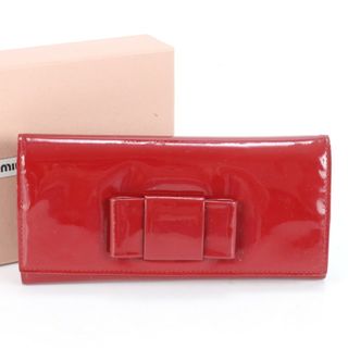 ミュウミュウ(MIU MIU)の美品 ミュウミュウ リボン モチーフ パテント レザー 長財布 ロング ウォレット ラウンドファスナー 二つ折り レディース RRE CK3-10(財布)