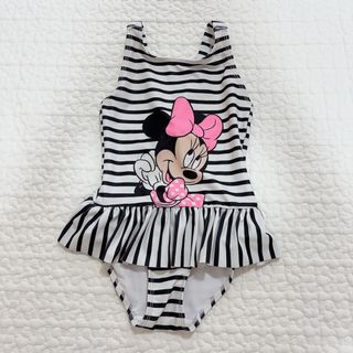 H&M ミニーちゃん フリル 水着 ボーダー 4-6Y