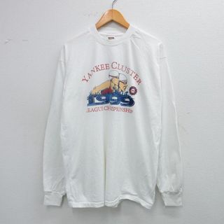 フルーツオブザルーム(FRUIT OF THE LOOM)のXL★古着 フルーツオブザルーム 長袖 ビンテージ Tシャツ メンズ 90年代 90s SWIMMING コットン クルーネック 白 ホワイト 25jul19 中古(Tシャツ/カットソー(半袖/袖なし))