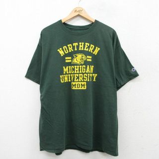 チャンピオン(Champion)のXL★古着 チャンピオン champion 半袖 ブランド Tシャツ メンズ ノーザンミシガン 大学 大きいサイズ クルーネック 緑 グリーン 25jul19 中古(Tシャツ/カットソー(半袖/袖なし))