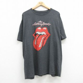 XL★古着 半袖 ロック バンド Tシャツ メンズ ローリングストーンズ The Rolling Stones 大きいサイズ クルーネック 濃グレー 霜降り 25jul19 中古(Tシャツ/カットソー(半袖/袖なし))