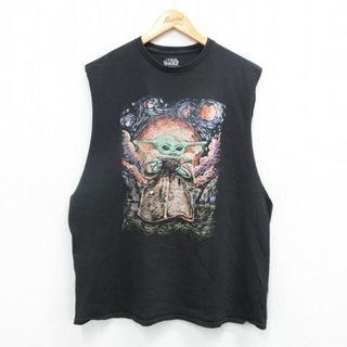 XL★古着 ノースリーブ Tシャツ メンズ スターウォーズ STAR WARS ザチャイルド ベビーヨーダ コットン クルーネック 黒 ブラック 25jul19 中古(タンクトップ)