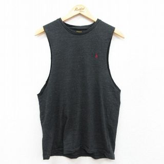 ラルフローレン(Ralph Lauren)のM★古着 ラルフローレン Ralph Lauren ノースリーブ ブランド Tシャツ メンズ ワンポイントロゴ コットン クルーネック 黒 ブラック 霜降り 25jul19 中古(タンクトップ)