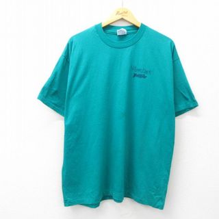 ヘインズ(Hanes)のXL★古着 ヘインズ Hanes 半袖 ビンテージ Tシャツ メンズ 90年代 90s Village Paint クルーネック USA製 青緑 25jul19 中古(Tシャツ/カットソー(半袖/袖なし))