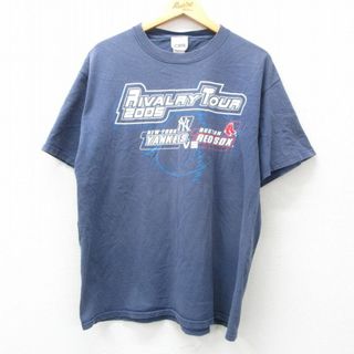 XL★古着 半袖 ビンテージ Tシャツ メンズ 00年代 00s MLB ボストンレッドソックス ニューヨークヤンキース クルーネック 紺 ネイビー メジャーリーグ ベースボール 野球 25jul19 中古(Tシャツ/カットソー(半袖/袖なし))