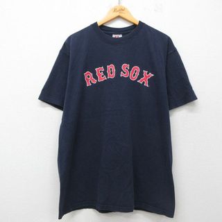 マジェスティック(Majestic)のXL★古着 マジェスティック 半袖 ビンテージ Tシャツ メンズ 00年代 00s MLOB ボストンレッドソックス デビッドオルティーズ 34 コットン クルーネック 紺 ネイビー メジャーリーグ ベースボール 野球 25jul19 中古(Tシャツ/カットソー(半袖/袖なし))