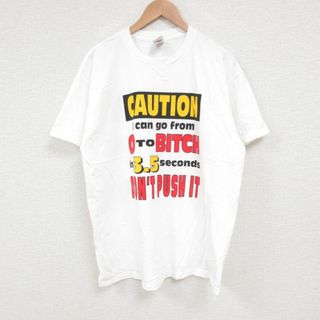 フルーツオブザルーム(FRUIT OF THE LOOM)のXL★古着 フルーツオブザルーム 半袖 ビンテージ Tシャツ メンズ 00年代 00s CAUTION コットン クルーネック 白 ホワイト 25jul19 中古(Tシャツ/カットソー(半袖/袖なし))